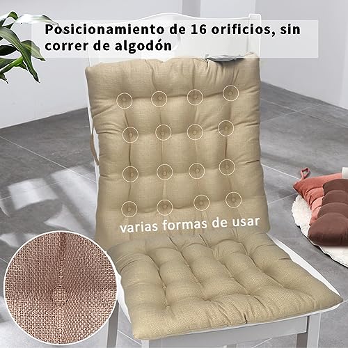 Tesosy Pack 2 Cojines para Sillas, Cojín Decorativo de Asiento(40+ -2cm) x 5cm con Correas de Sujeción, Asiento Imitacionde Lino, Ideal para la Decoración de Jardín, Beige