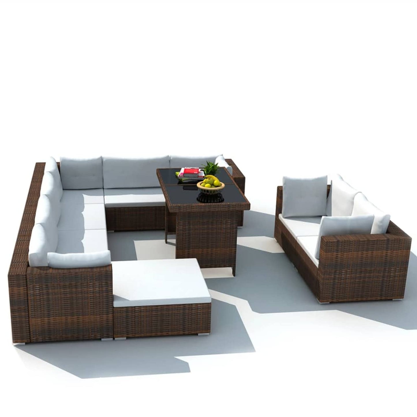 Deufre Muebles de Jardín Exterior 10 Piezas, Sofá Exterior, Conjunto de Jardín de Ratán, Muebles de Terraza,Sofa Jardin Exterior con Cojines para Terraza Balcón (Marrón)