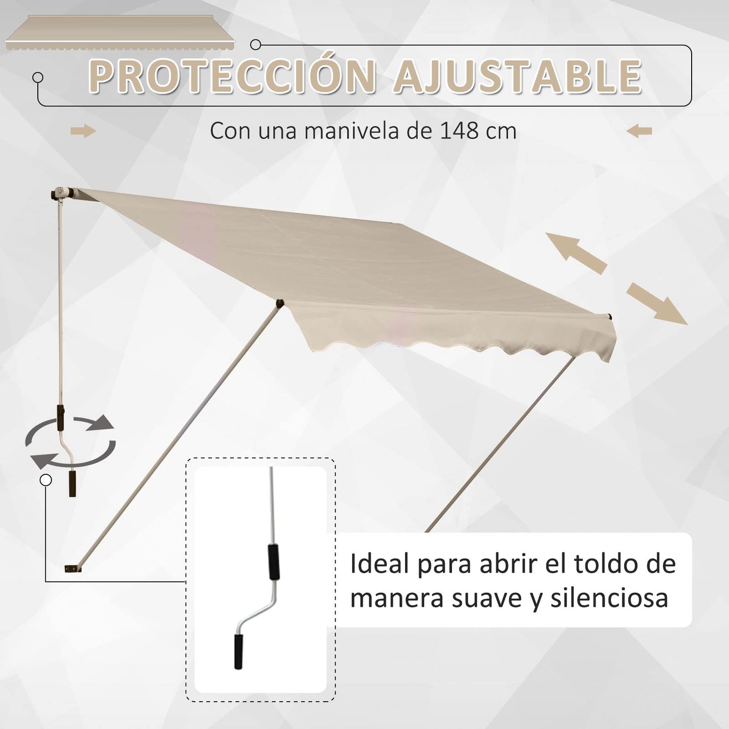 Outsunny Toldo para Patio Balcón Terraza y Jardín con Brazo articulado de Aluminio y Tela de Poliéster de 280g/m2 400x250cm (Marrón)