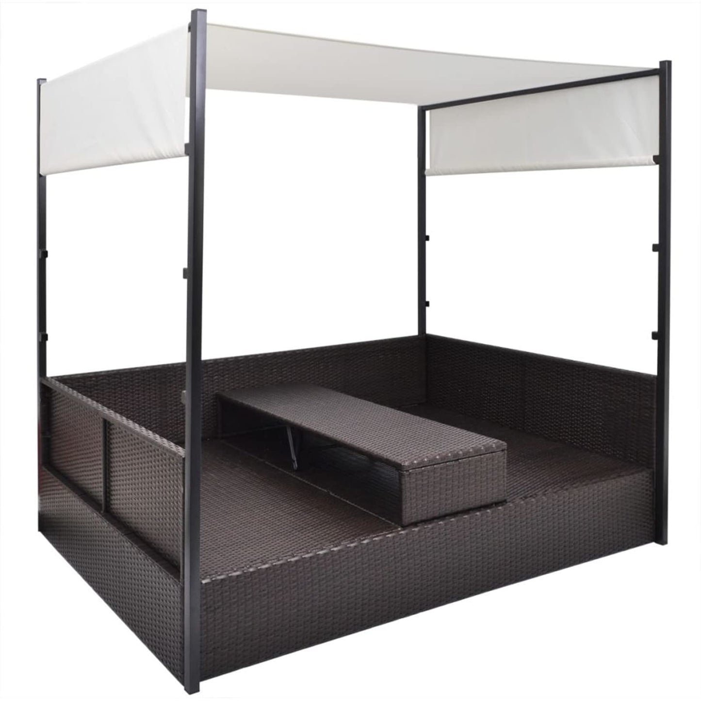Deufre Tumbona Doble Tumbona Terraza Cama Jardín Sofa Exterior con Toldo Sofas Exterior Jardin Ratan Muebles de Jardín Conjunto Jardin con Cojines Lavables para Jardín Terraza Patio Marrón