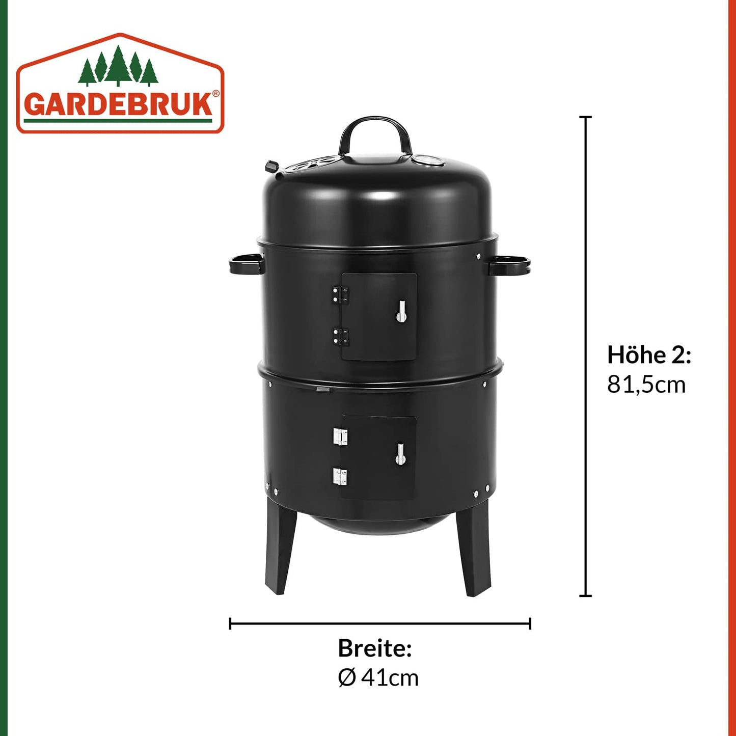 Gardebruk Barbacoa Ahumador de Carbón 3en1 Barril de Parrilla con Termómetro Plegable Horno para Ahumar Grill