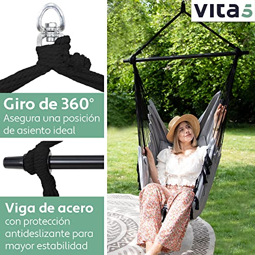 VITA5 Poltrona Sospesa da Giardino per Rilassarsi - Sedia a Dondolo da Appendere Resistente e Sicura - Amaca Appesa da Interno Adatta a Ogni Arredamento - Facile da Montare - Imbottitura Comoda