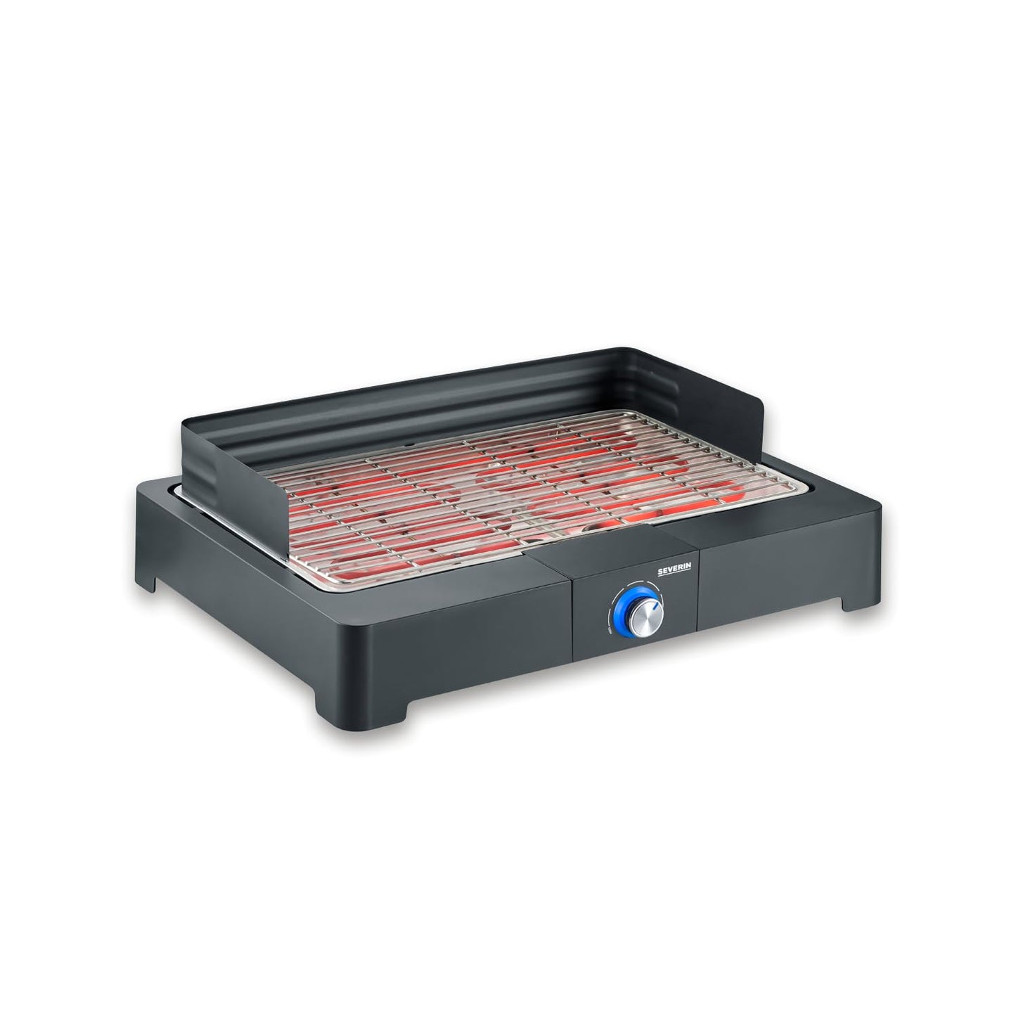 Severin Barbacoa de mesa con parrilla de acero inoxidable para interior y exterior, parrilla eléctrica con arranque rápido, mini barbacoa sin riesgo de quemaduras, negro, PG 8565