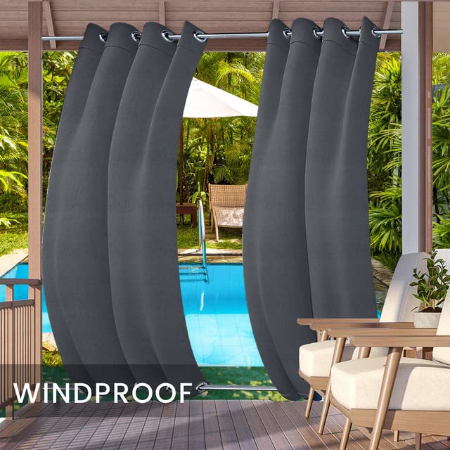 Cortinas de Exterior Resistentes a la Intemperie,Cortinas para Exteriores Opacas con Aislamiento térmico para Exteriores para jardín,Patio,Puerta,Gazebo,pérgola,balcón,Gris oscuro,2 Piezas|132x238cm