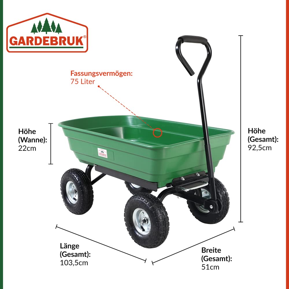Gardebruk® Carretilla de Jardín Plástico Verde Neumático Ø26cm Carga 300Kg Carro de Mano Jardinería Obra