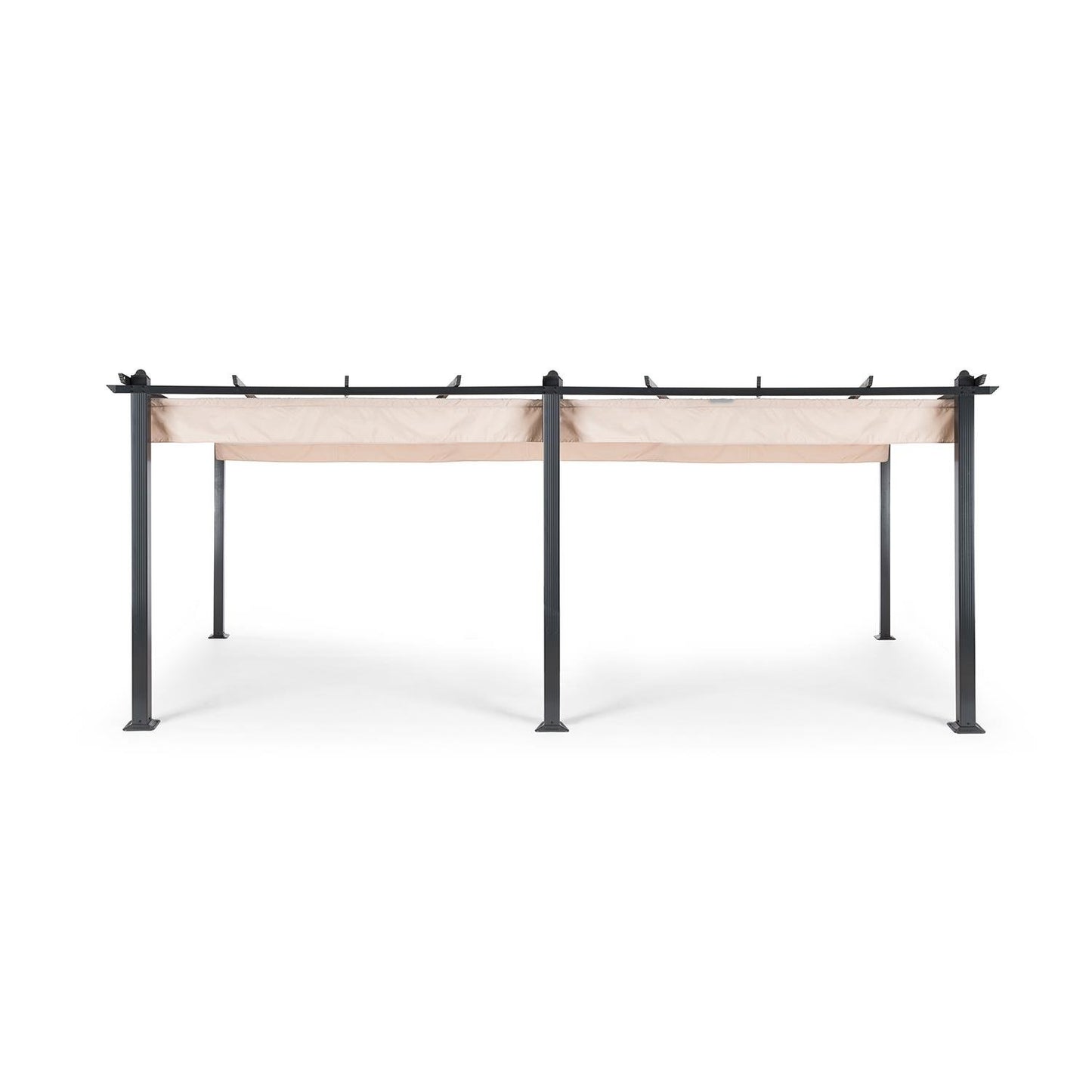 Blumfeldt Pantheon Pergola Awnings Pérgola de Jardín, Carpa 2,95x5,95 m, Techo Impermeable y Retráctil de Poliéster Exterior, Cenador Marco Aluminio, Protección UV, Pergolas de Jardin Gris Oscuro