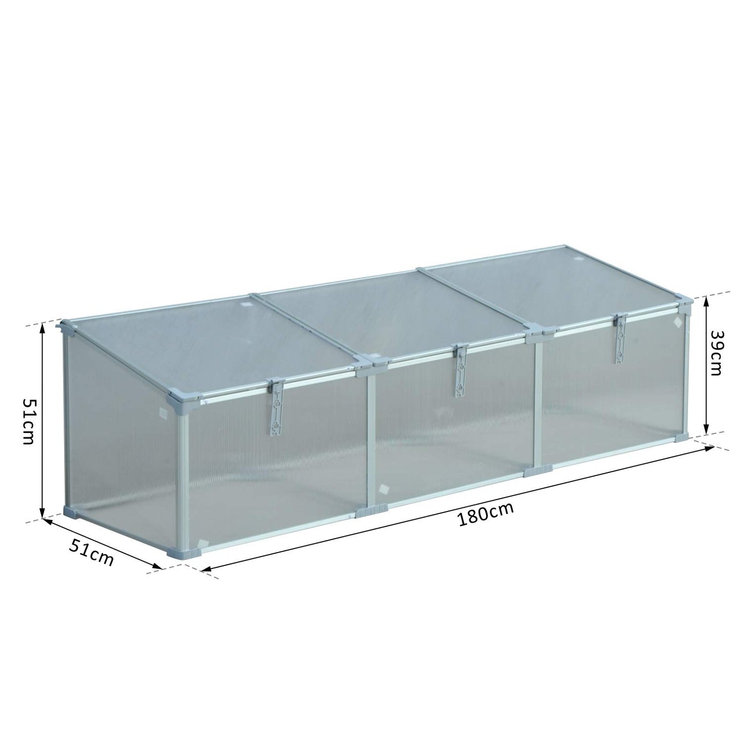 Outsunny Invernadero de Jardín 180x51x51 cm Aluminio Policarbonato Transparente Vivero Casero para Plantas Cultivos Protección UV y Resistente