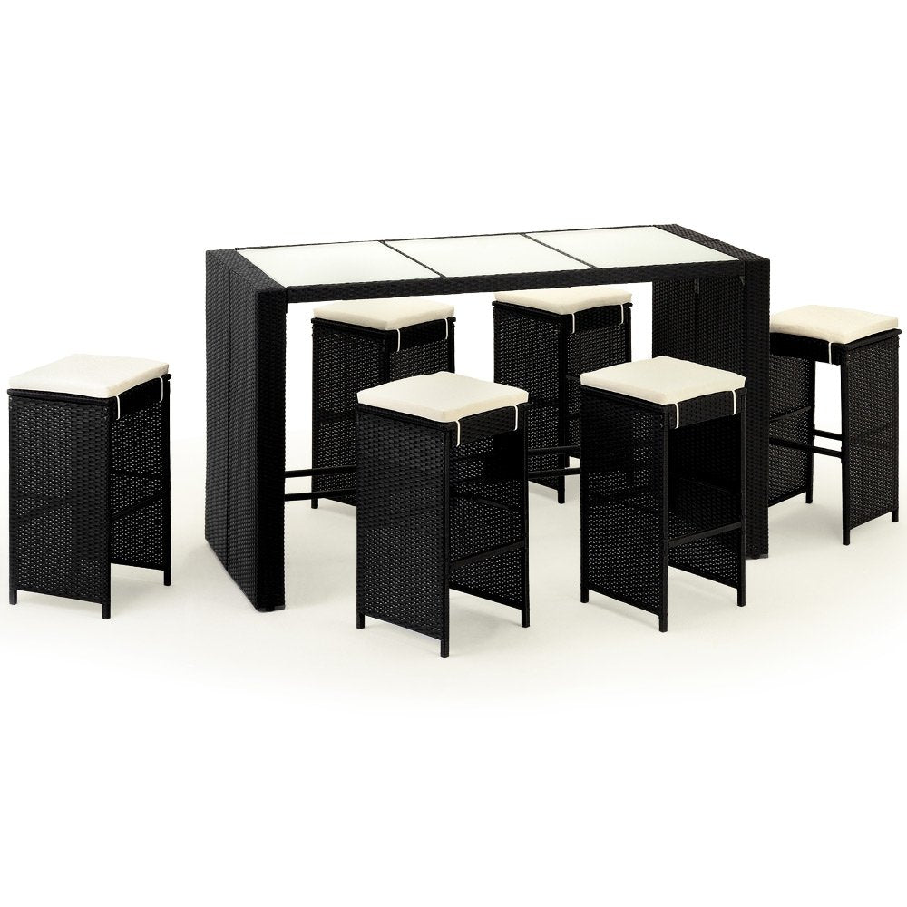 Deuba Set de Muebles de Bar poliratán 6 Taburetes de Bar con Cojines de 7cm de Grosor Conjunto de Muebles para jardín