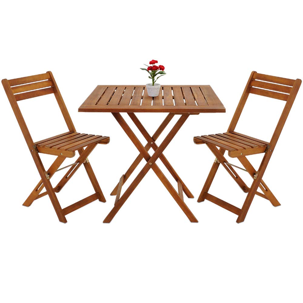 CASARIA® Set Muebles de Balcón 3 Pzs Mesa 2 Sillas Plegables Juego Completo Jardín Terraza Madera Acacia