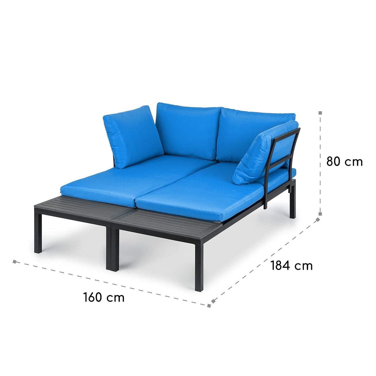 blumfeldt Cartagena Lounger - Bancos de jardín, Set: 2 biplazas + Mesa, 2 Cojines, 4 Cojines, Modular, Mobiliario de 4 a 6 Personas, sillón para 2 Personas, Acero, Poliéster, Azul