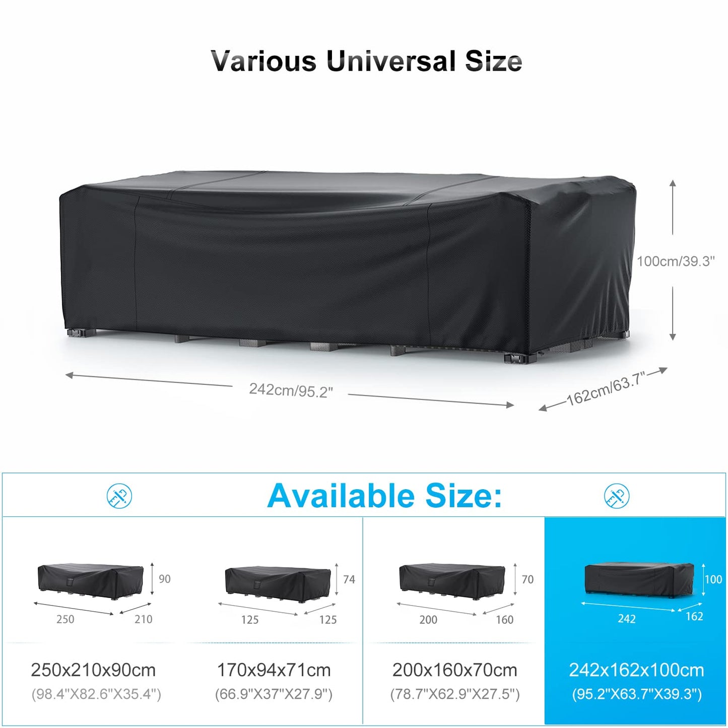 Funda Muebles Jardin Impermeable 242x162x100cm, Cubre Mueble Jardín 600D Oxford, Funda Sofa Jardín Exterior Anti-UV para Juego de Muebles de Jardín Funda Exterior Impermeable Sofa