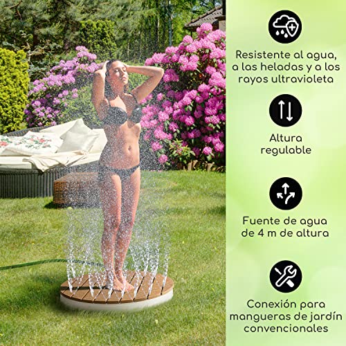Blumfeldt Garden Shower Sumatra Breeze Round SL - ducha de jardín ducha exterior piso de ducha ducha exterior ducha de sauna, Altura ajustable hasta 4 m, Material: Aluminio / WPC, Ø 70 cm, marrón