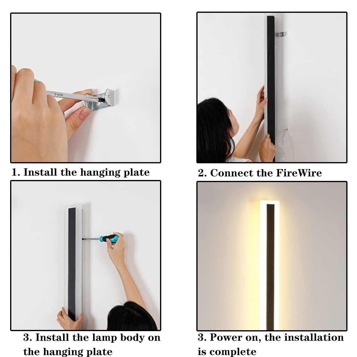 ZTWLEED Lámpara de Pared Larga Villa Apliques de Pared Negra,8W 40CM Aplique Pared Exterior,Aplique de Pared Exterior LED Impermeables IP65,Blanco Cálido 3000K AC220V para Balcón Jardín Villa