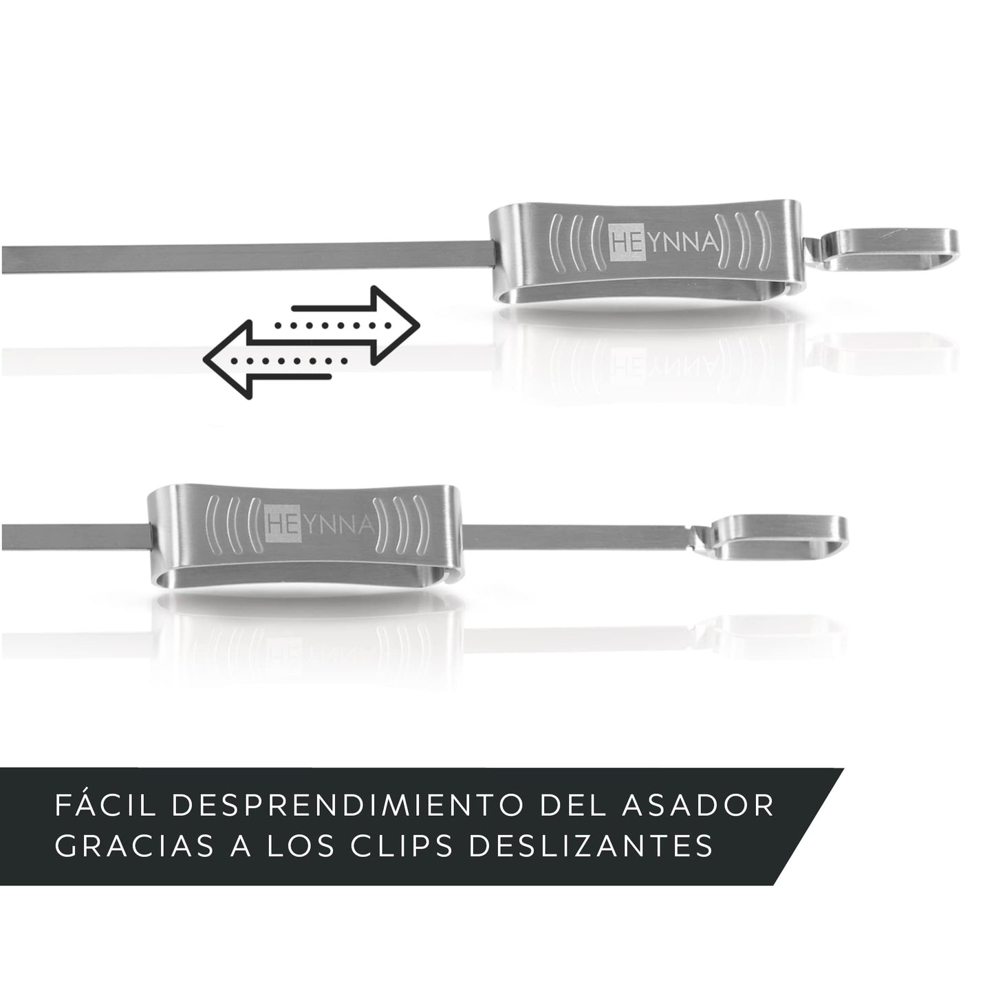 HEYNNA® Pinchos barbacoa acero inoxidable con soporte para barbacoa - Juego de 8 - Brochetas barbacoa con bolsa de almacenamiento - 45 cm