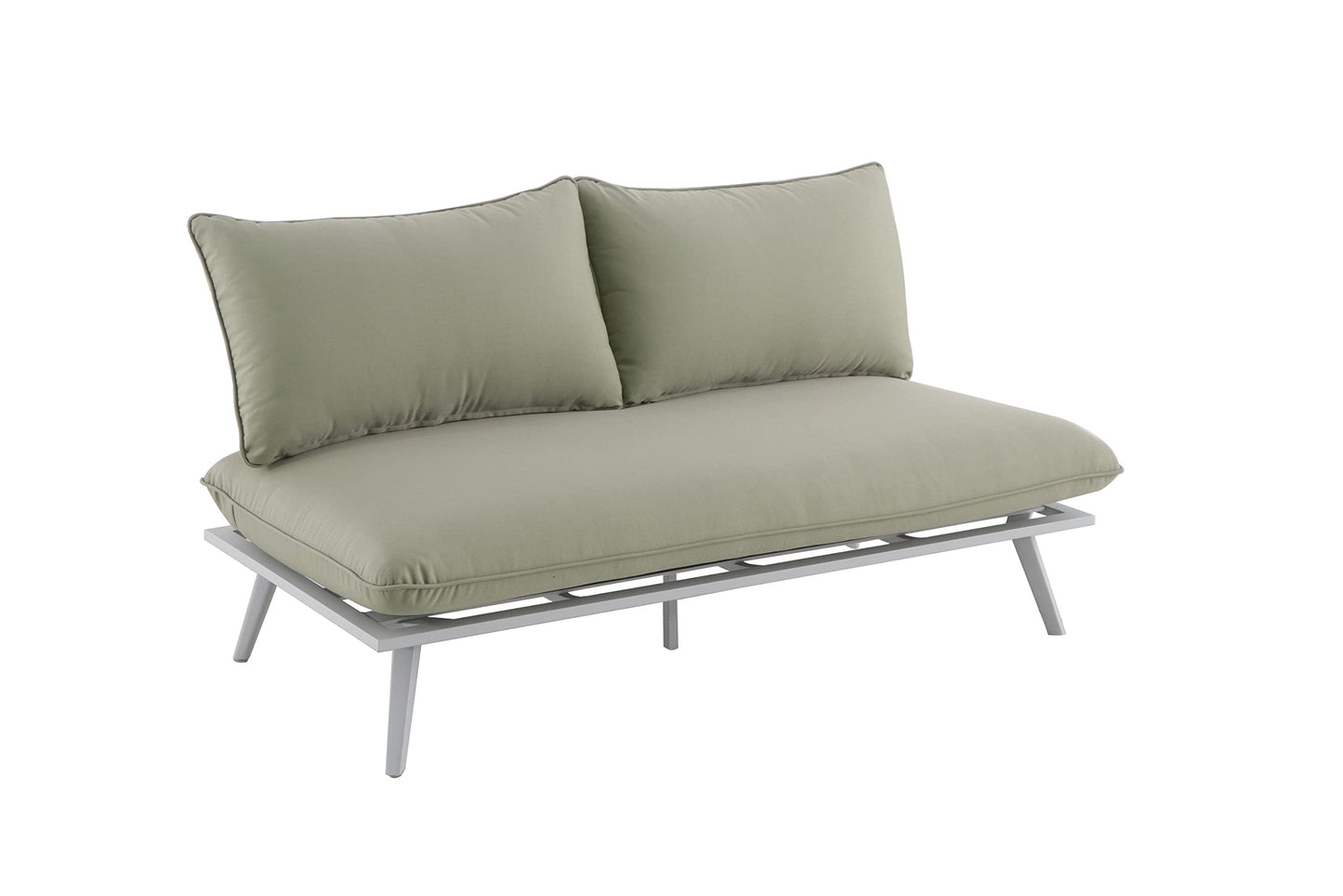 Tarrington House Sofa Set de Exterior Lualu, 4 Piezas, 2 Sofa Exterior de 2 plazas, 1 Mesa de café, 1 Mesa Auxiliar, Aluminio/poliéster/Madera, con Cojines, para terraza o jardín, Verde/Plata