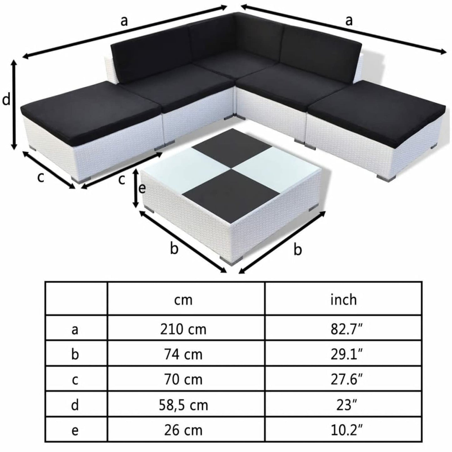 Deufre Muebles de Jardín Exterior 6 Piezas, Sofá Exterior, Conjunto de Jardín de Ratán, Muebles de Terraza,Sofa Jardin con Cojines para Terraza Balcón (Blanco)