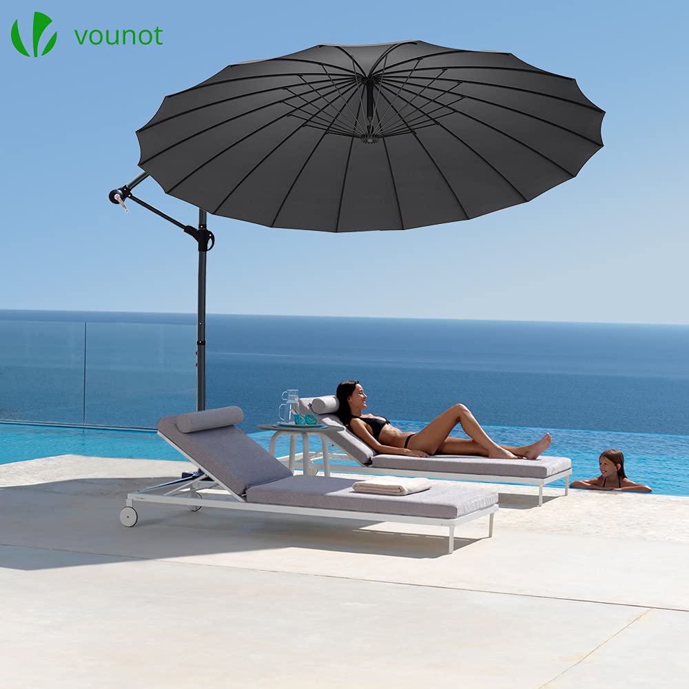 VOUNOT 300 cm Shanghai Parasol Excentrico, Sombrilla Jardín con Manivela y Funda Protectora Protección UV, Gris