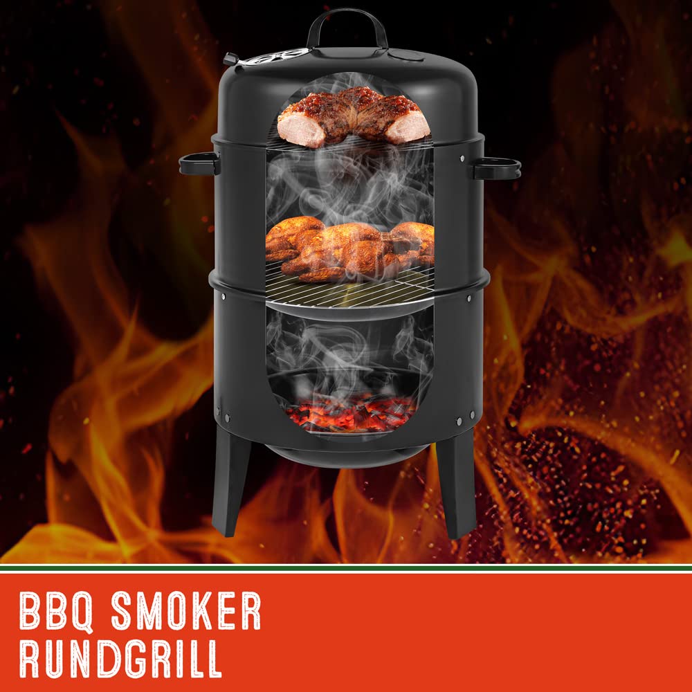 Gardebruk Barbacoa Ahumador de Carbón 3en1 Barril de Parrilla con Termómetro Plegable Horno para Ahumar Grill