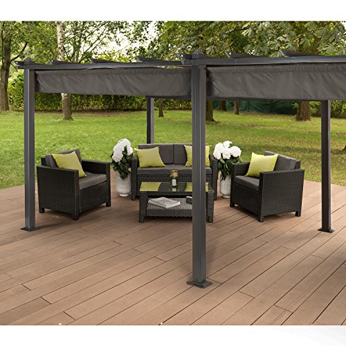 Blumfeldt Pantheon Pergola Awnings Pérgola de Jardín, Carpa 2,95x5,95 m, Techo Impermeable y Retráctil de Poliéster Exterior, Cenador Marco Aluminio, Protección UV, Pergolas de Jardin Gris Oscuro