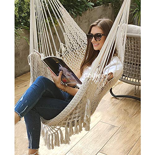 Chihee - Silla de Hamaca para Colgar con Cuerda de algodón Hilado Suave, Barra separadora de Madera Dura, Asiento Ancho de Encaje Columpio Interior Exterior