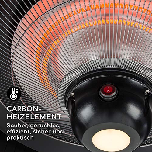 Blumfeldt Venice Heat - Calefactor halógeno infrarrojos, Basado en Carbono, ComfortHeat, Estufa eléctrica, para Exteriores, Mando a Distancia, Posibilidad de colgarlo, 800/1000/1800 W, Negro