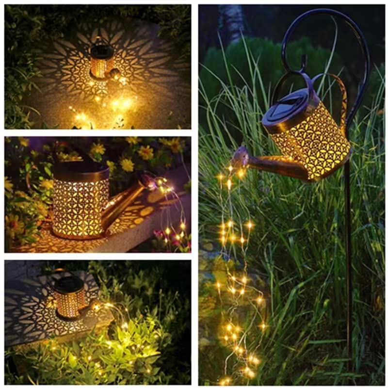 Deluisho Luz Solar para Regadera, 2PCS Luces Solares Led Exterior Jardin Farolillos Solares Exterior Decorativa Retro Resistente a la Intemperie para Patio, Balcón, Jardín(con soporte)