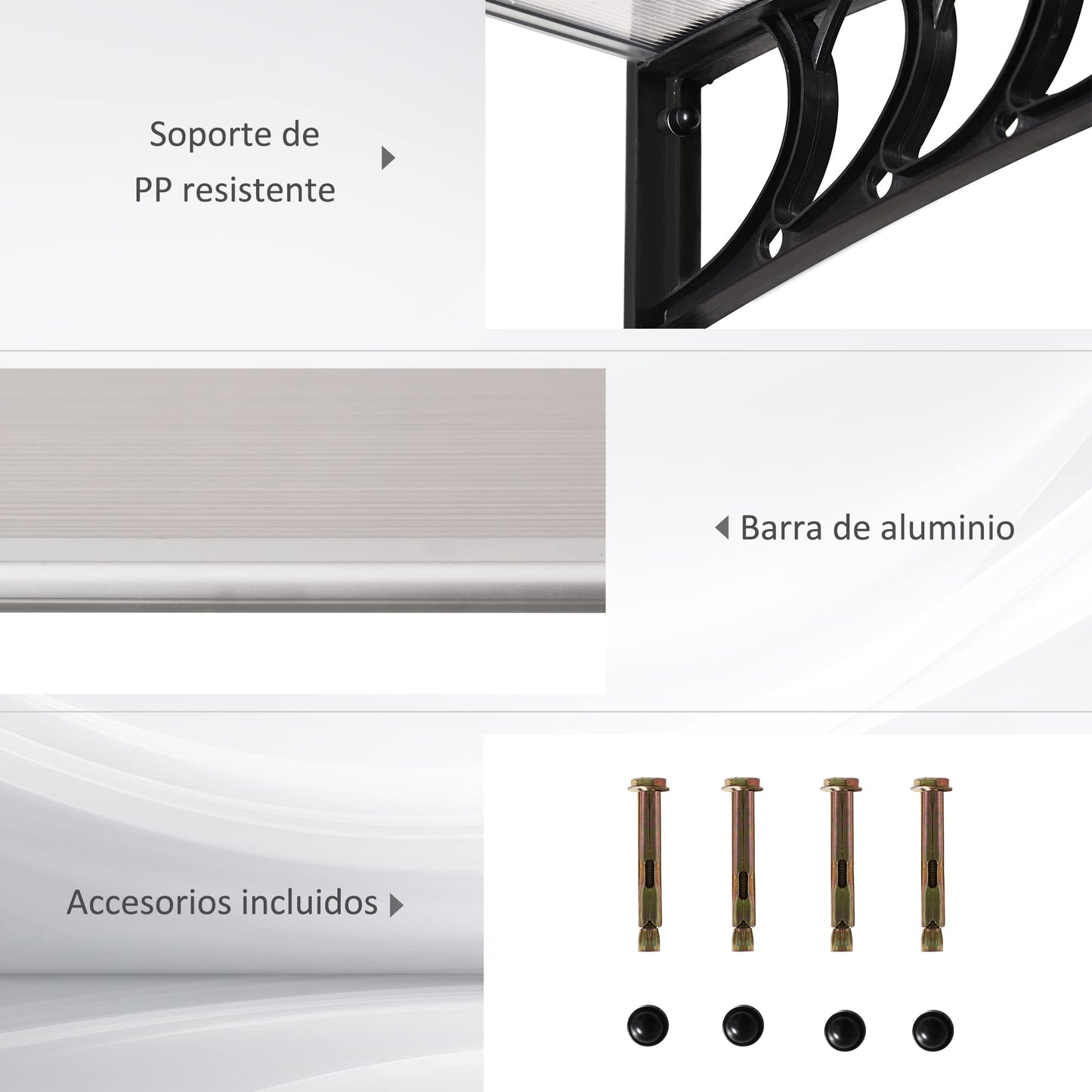 Outsunny Tejadillo de Protección contra Sol y Lluvia Marquesina para Puertas de Exterior Marquesina de Techo Diseño Moderno Aleación de Aluminio Duradero 122x89x24 cm Transparente
