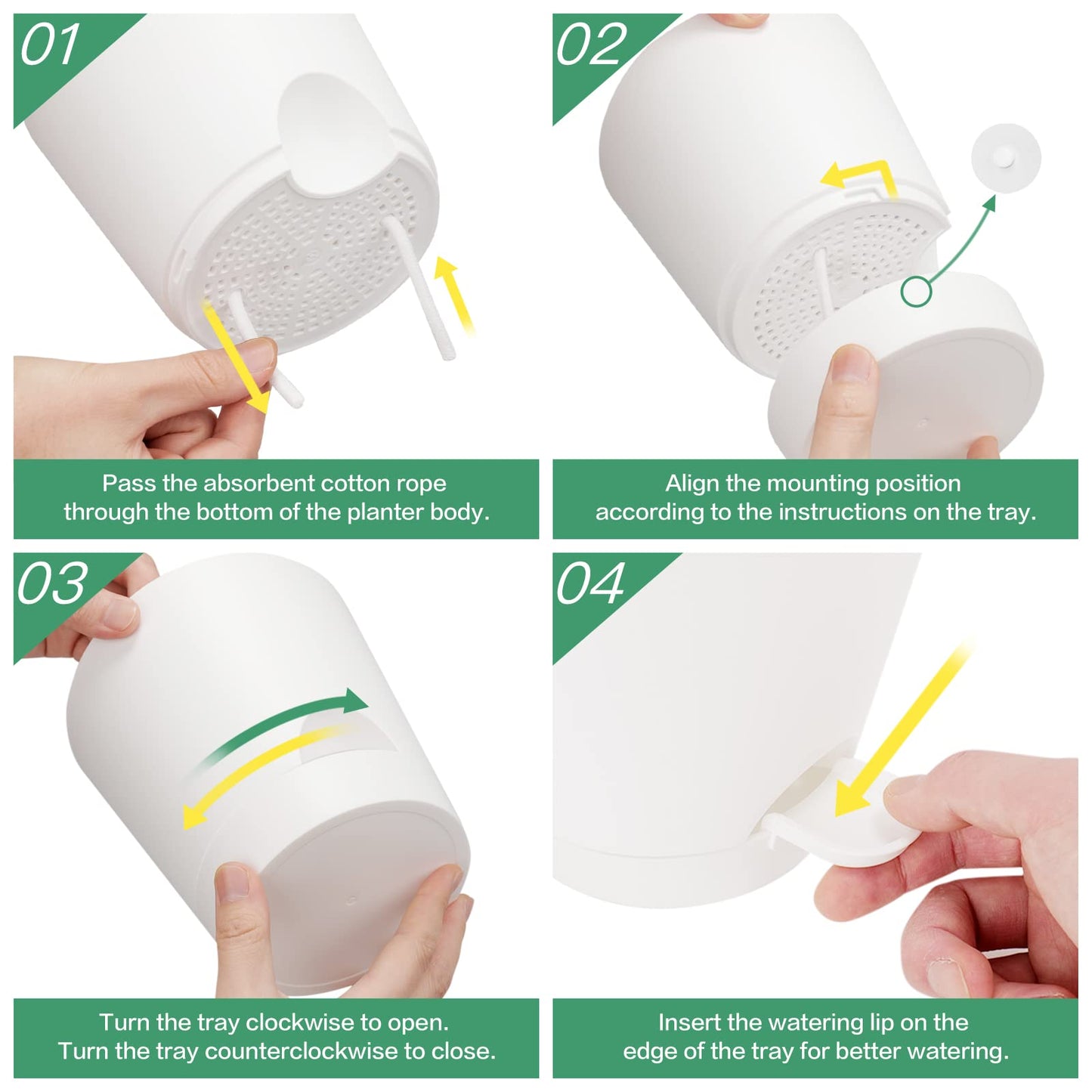 Warmplus Macetas de Riego Automático para Interior, 20/17.5/16.5/15/14/12.5cm Macetas de Plástico con Agujeros de Drenaje Plato y Depósito, Macetas de Interior para Todas Las Plantas de Casa, Blanco