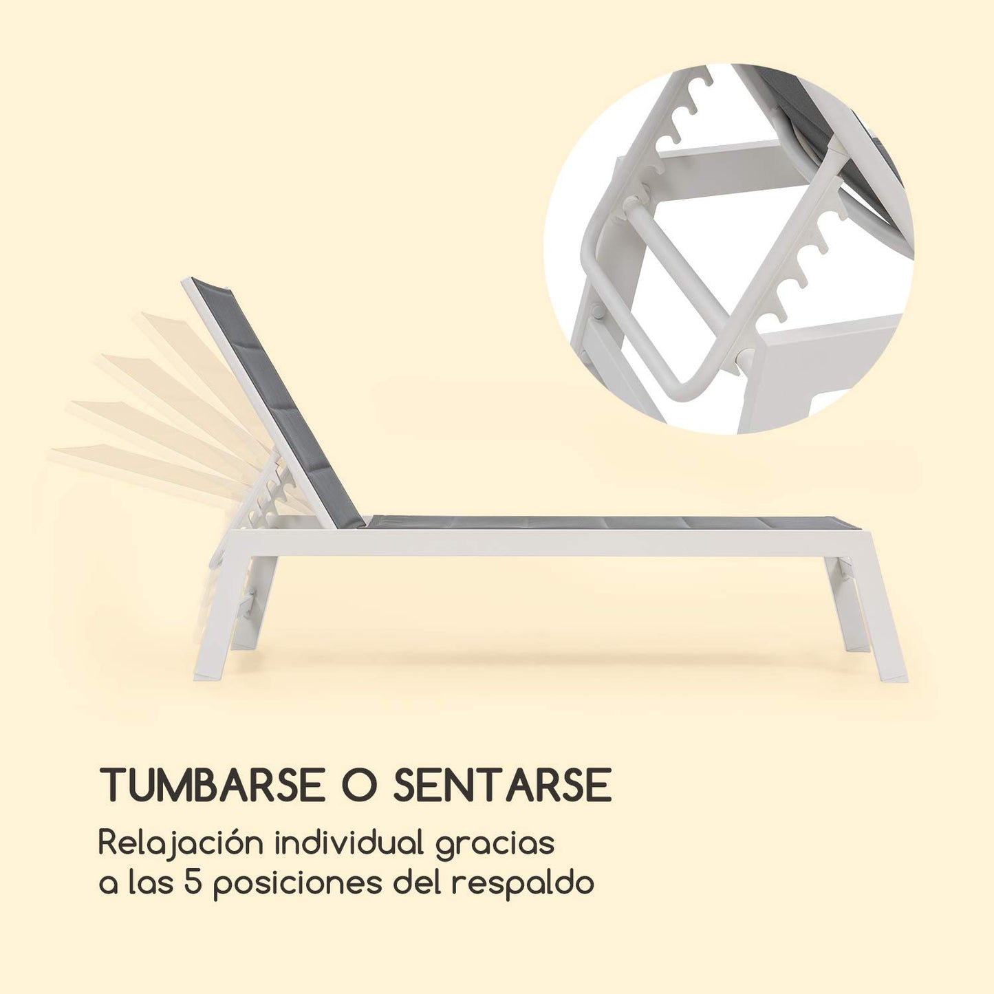 blumfeldt Renazzo Lounge Hamaca - Tumbona, para Exteriores, Superficie de 65 x 93 x 165 cm, Respaldo Regulable en 6 Alturas, Superficie Acolchada e hidrófuga, ComfortMesh, Blanco
