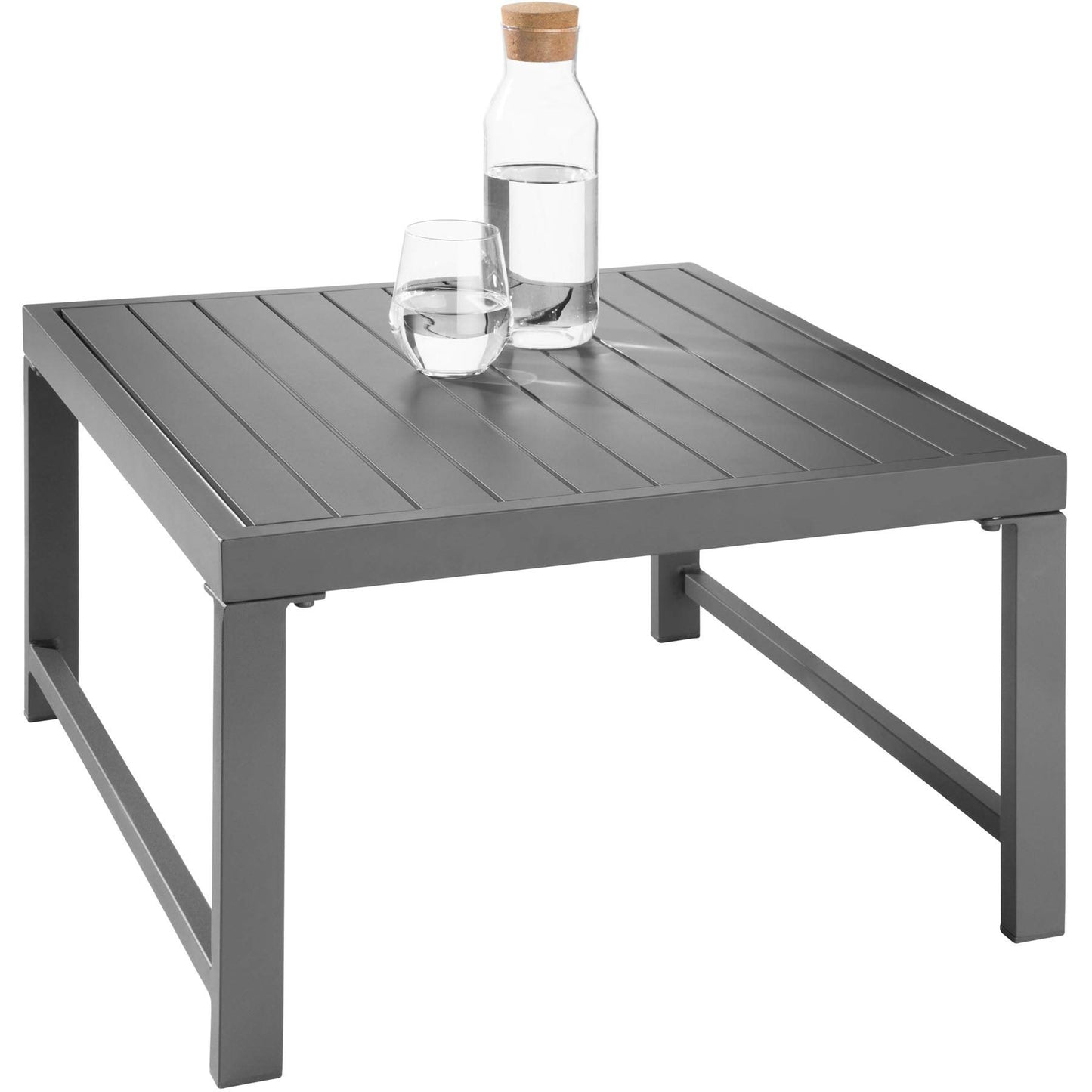 tectake® Conjunto Muebles Jardín Exterior Agrupables, 2 Sofás Reclinables con Cojines y 1 Mesa, Mesa y Sillas Terraza Impermeables y Resistentes a Intemperie, Estructura de Aluminio - Mesa con Láminas