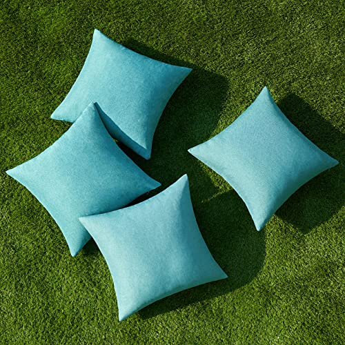 MIULEE Funda de Cojines Exterior Impermeable Fundas de Almohada Sofa Decorativo Lino de Imitación Duradero Cremallera Oculta para Jardin Terraza Salon Silla Cama Oficina 45x45cm 4 Piezas Azul Claro