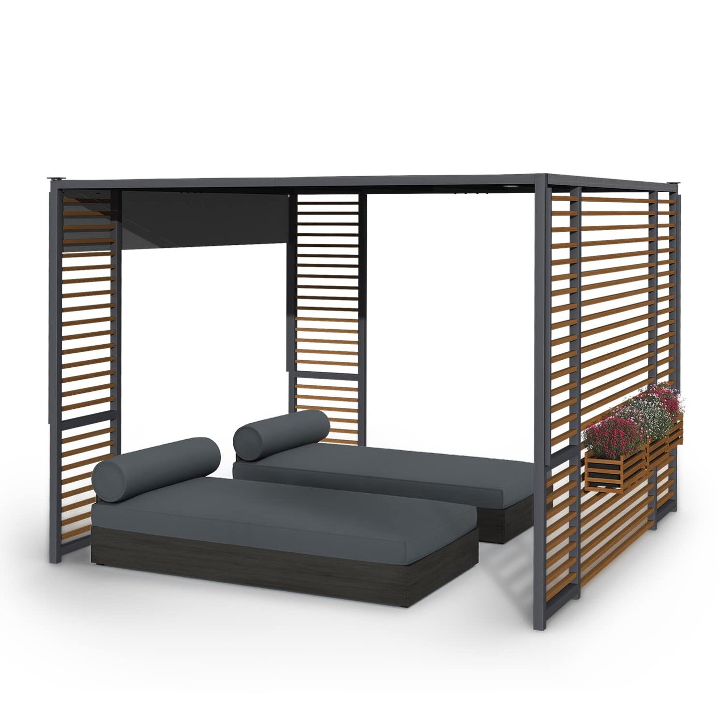 blumfeldt Carpa Jardin 3 x 3 m, Cenador para Jardin con Listones de Madera, Tamaño Grande y Resistente al Agua y Aire, Cenadores para Jardin 1,5W, Pergola de Diseño con Luces Solares LED, UV50+