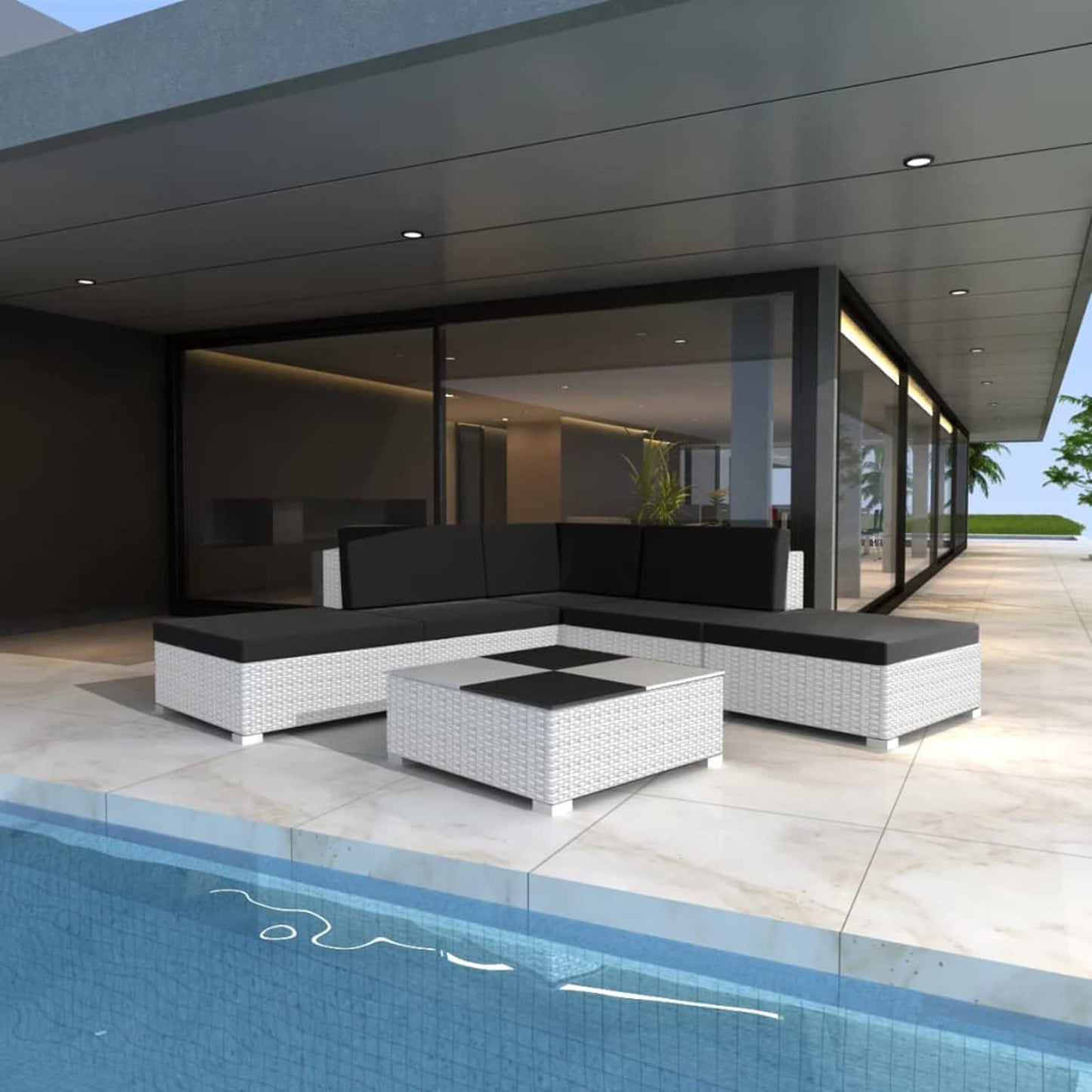 Deufre Muebles de Jardín Exterior 6 Piezas, Sofá Exterior, Conjunto de Jardín de Ratán, Muebles de Terraza,Sofa Jardin con Cojines para Terraza Balcón (Blanco)