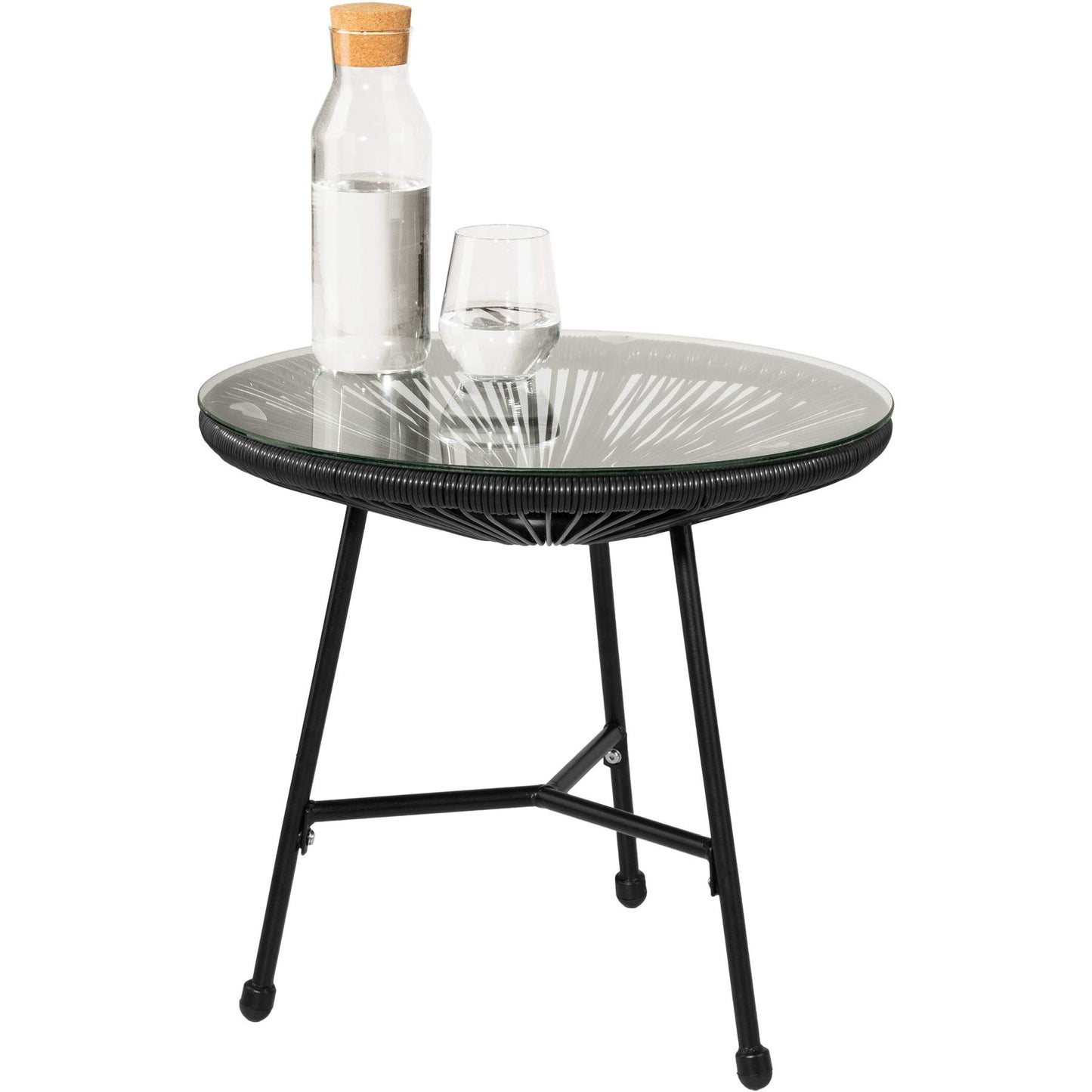 tectake® Conjunto Muebles Jardín Exterior de Acero, Estilo Acapulco, 2 Sillas y 1 Mesa con Cristal, Mesa y Sillas de Terraza Resistentes a Intemperie,Topes en Patas, para Interior y Exterior - negro