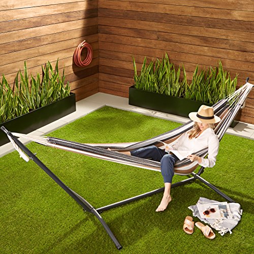 Amazon Basics - medianas Hamaca de tela con soporte, Abigarrado, 300 x 117 x 100 cm