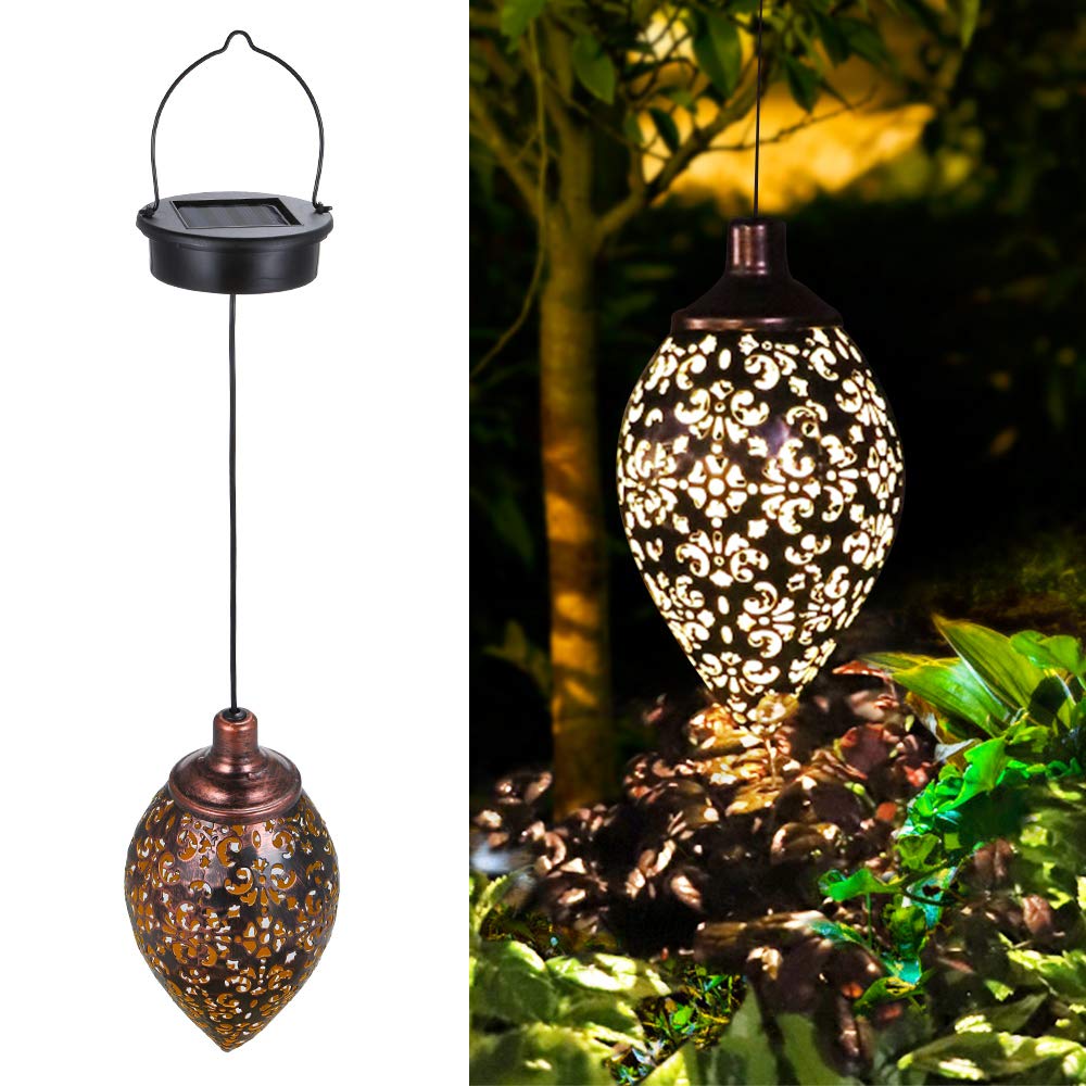 Luces solares LED de metal para patio, luces solares para jardín al aire libre, luces decorativas para jardín colgantes (1)