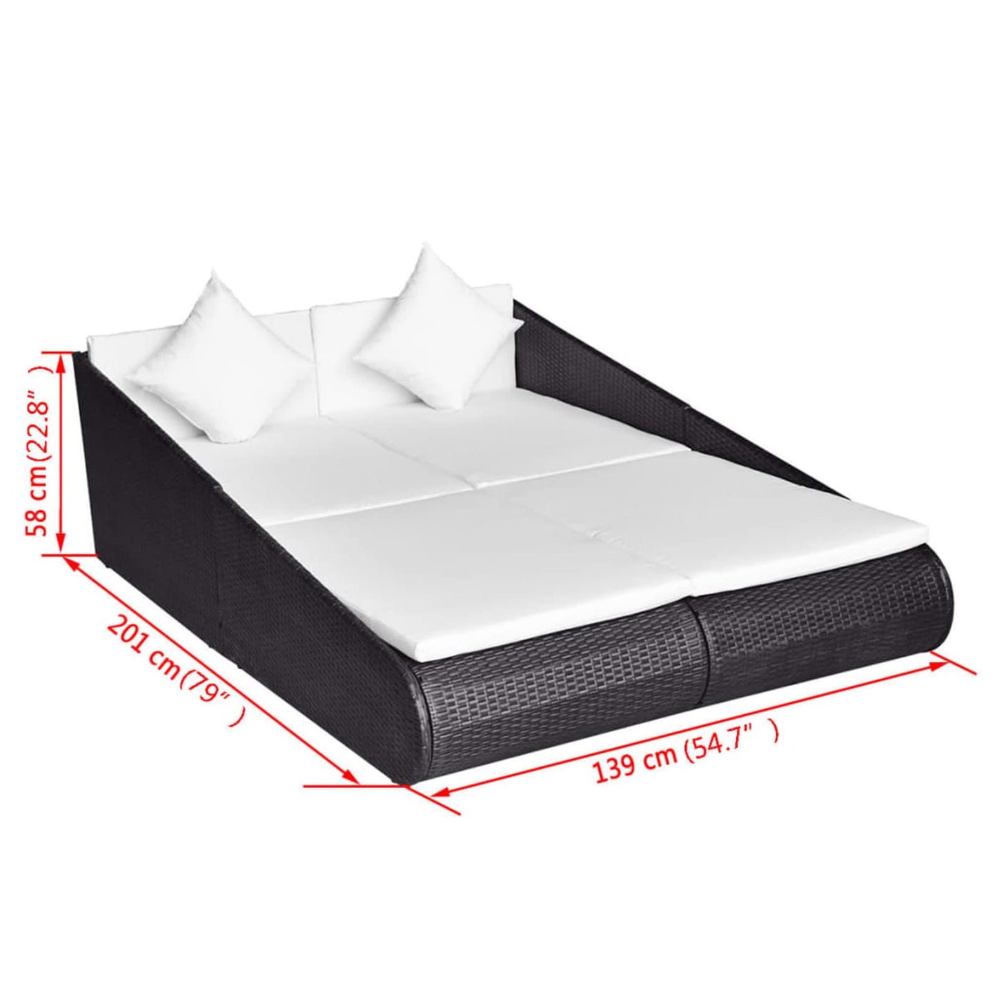 Deufre Tumbona Doble Tumbona Terraza Cama Jardín Sofa Exterior con Dosel Sofas Exterior Jardin Ratan Muebles de Jardín Conjunto Jardin con Cojines Lavables para Jardín Terraza Patio Negro
