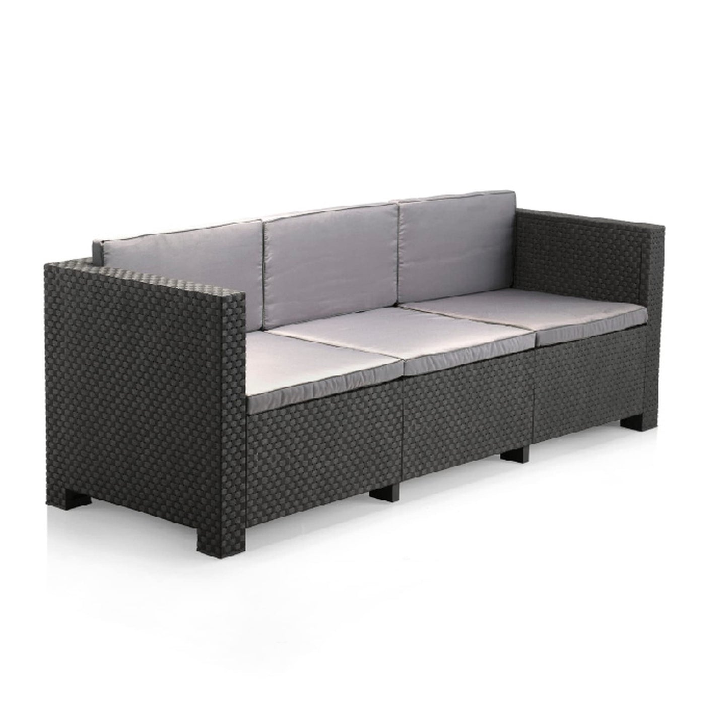 SP Berner - Set de Muebles de Jardín y Terraza Manhattan Color Grafito - Sofá 3 Plazas, 2 Sillones, 1 Puf y Mesa de Centro - Fabricado en España con Plástico Reciclado
