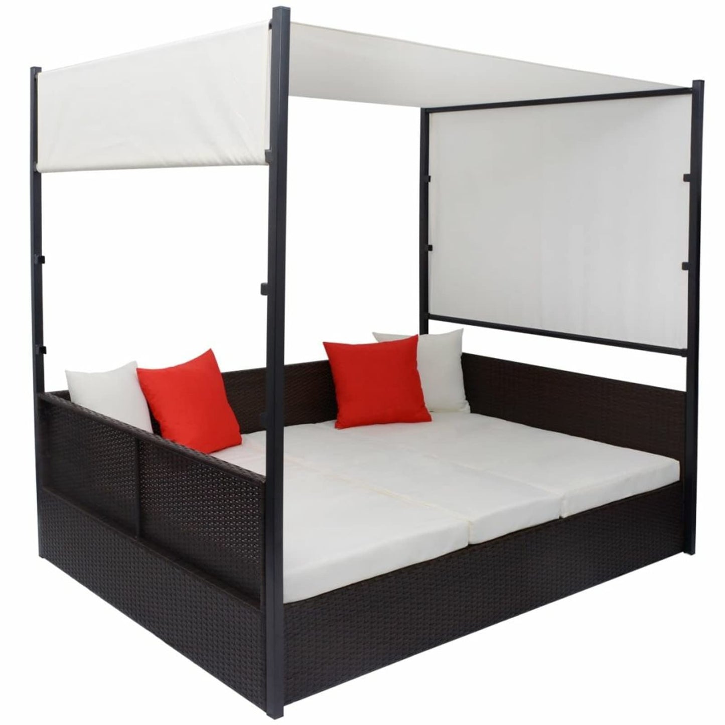 Deufre Tumbona Doble Tumbona Terraza Cama Jardín Sofa Exterior con Toldo Sofas Exterior Jardin Ratan Muebles de Jardín Conjunto Jardin con Cojines Lavables para Jardín Terraza Patio Marrón
