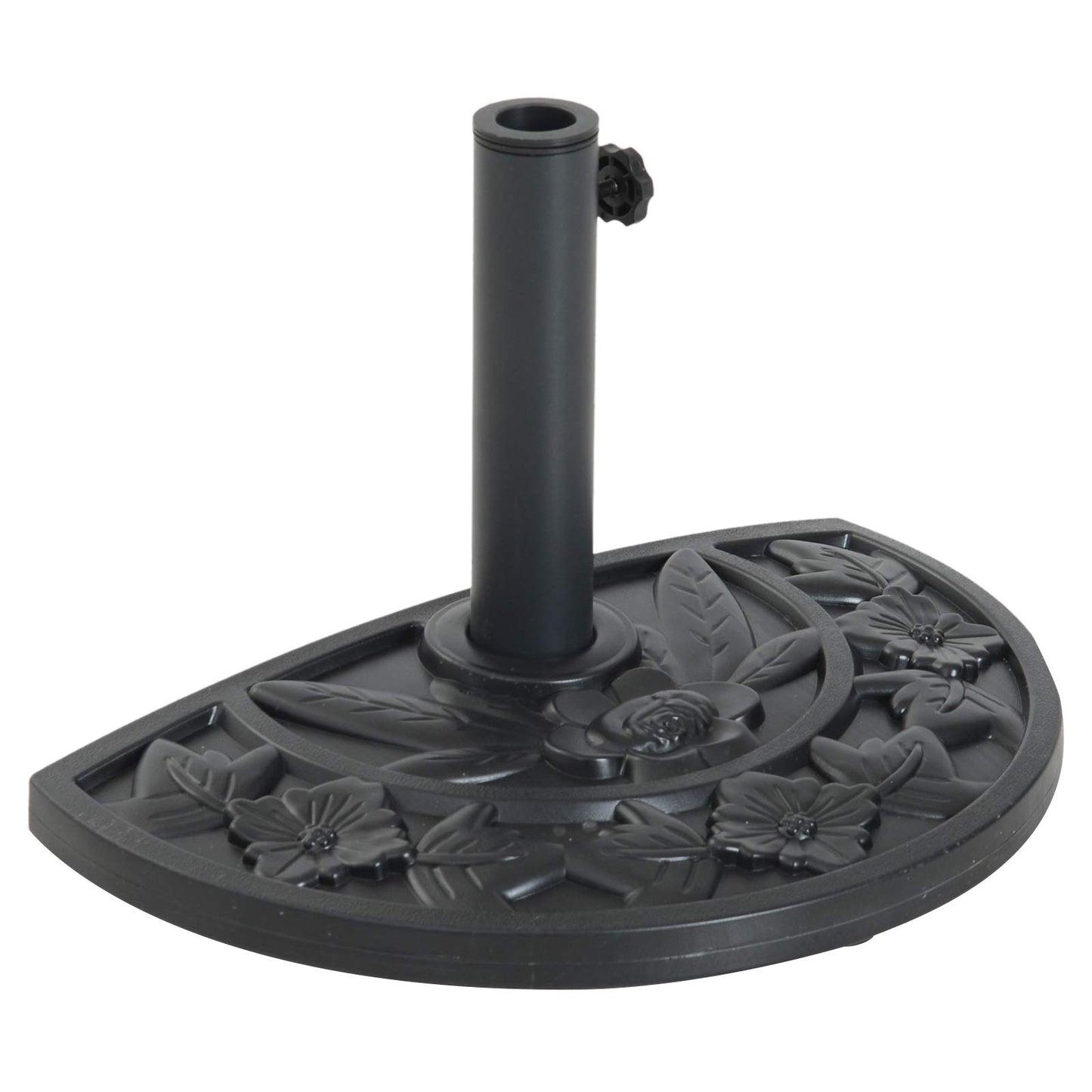 Outsunny Base para Sombrilla Semicircular Peso 9 kg Soporte Parasol de Jardín Apto para Mástil de 35mm/38mm/48mm Relleno de Cemento para Terraza Patio 50x32x32 cm Negro