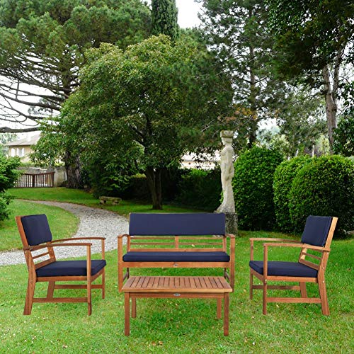 Aktive 61001 - Conjunto muebles de jardín, Conjunto muebles de madera, Muebles jardín, 1 mesa, 2 sillas, 1 banco, cojines color beige, Madera de acacia