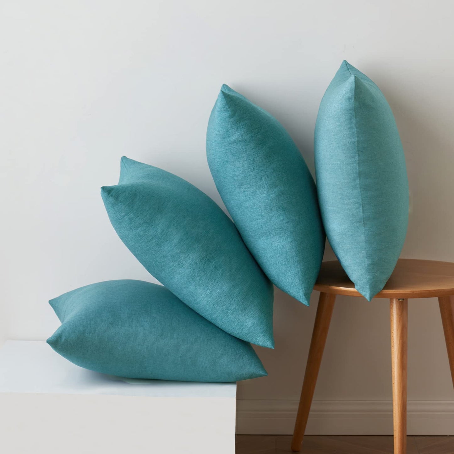 MIULEE Funda de Cojines Exterior Impermeable Fundas de Almohada Sofa Decorativo Lino de Imitación Duradero Cremallera Oculta para Jardin Terraza Salon Silla Cama Oficina 45x45cm 4 Piezas Azul Claro
