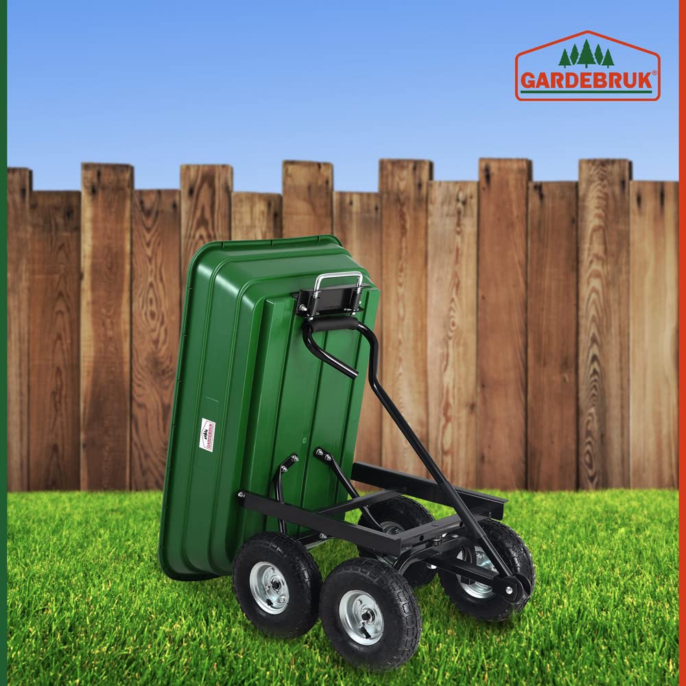 Gardebruk® Carretilla de Jardín Plástico Verde Neumático Ø26cm Carga 300Kg Carro de Mano Jardinería Obra