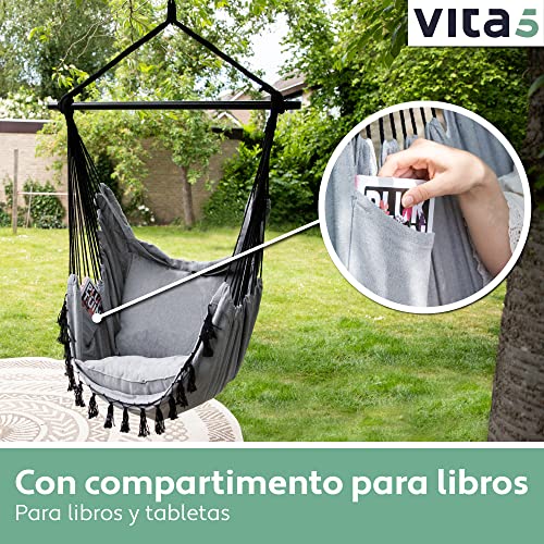 VITA5 Poltrona Sospesa da Giardino per Rilassarsi - Sedia a Dondolo da Appendere Resistente e Sicura - Amaca Appesa da Interno Adatta a Ogni Arredamento - Facile da Montare - Imbottitura Comoda