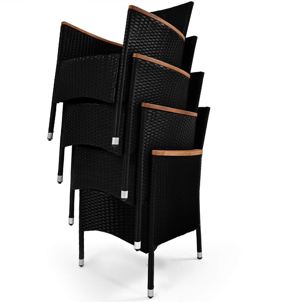 Deuba Conjunto de jardín Verona Set de una Mesa y sillas apilables de poliratán 4+1 Muebles Exterior