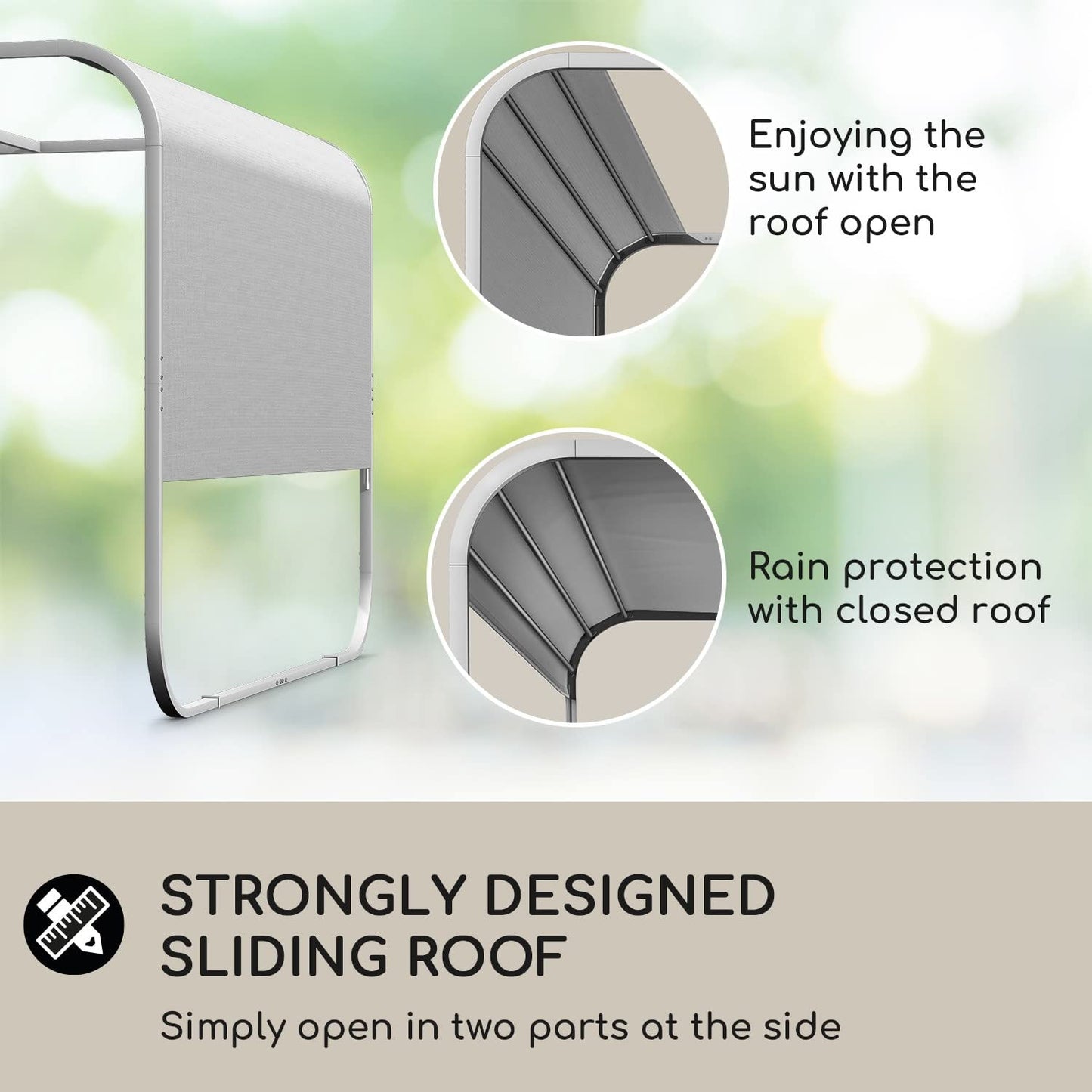 Blumfeldt Pergola con Techo y Laterales Retráctiles, Pergolas de Jardin Metálica de Acero Inoxidable, para Bañera Hidromasaje, Barbacoa, Patio, Carpa Impermeable para Bar, Cenadores para Jardin
