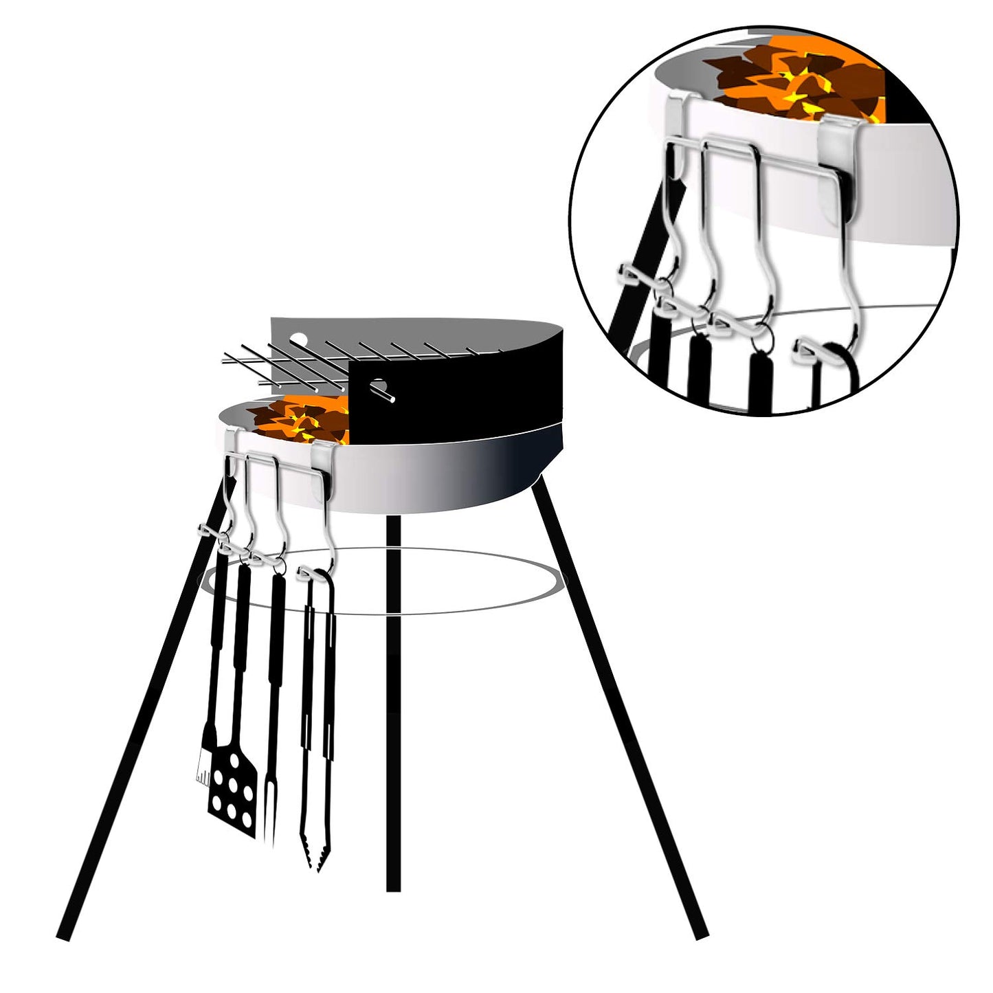 com-four® Conjunto de Barbacoa con 4 Ganchos, Accesorios para Parrilla colgados Directamente en la Parrilla para Todas Las Parrillas de Gas Redondas (01 Piezas - Porta Cubiertos)