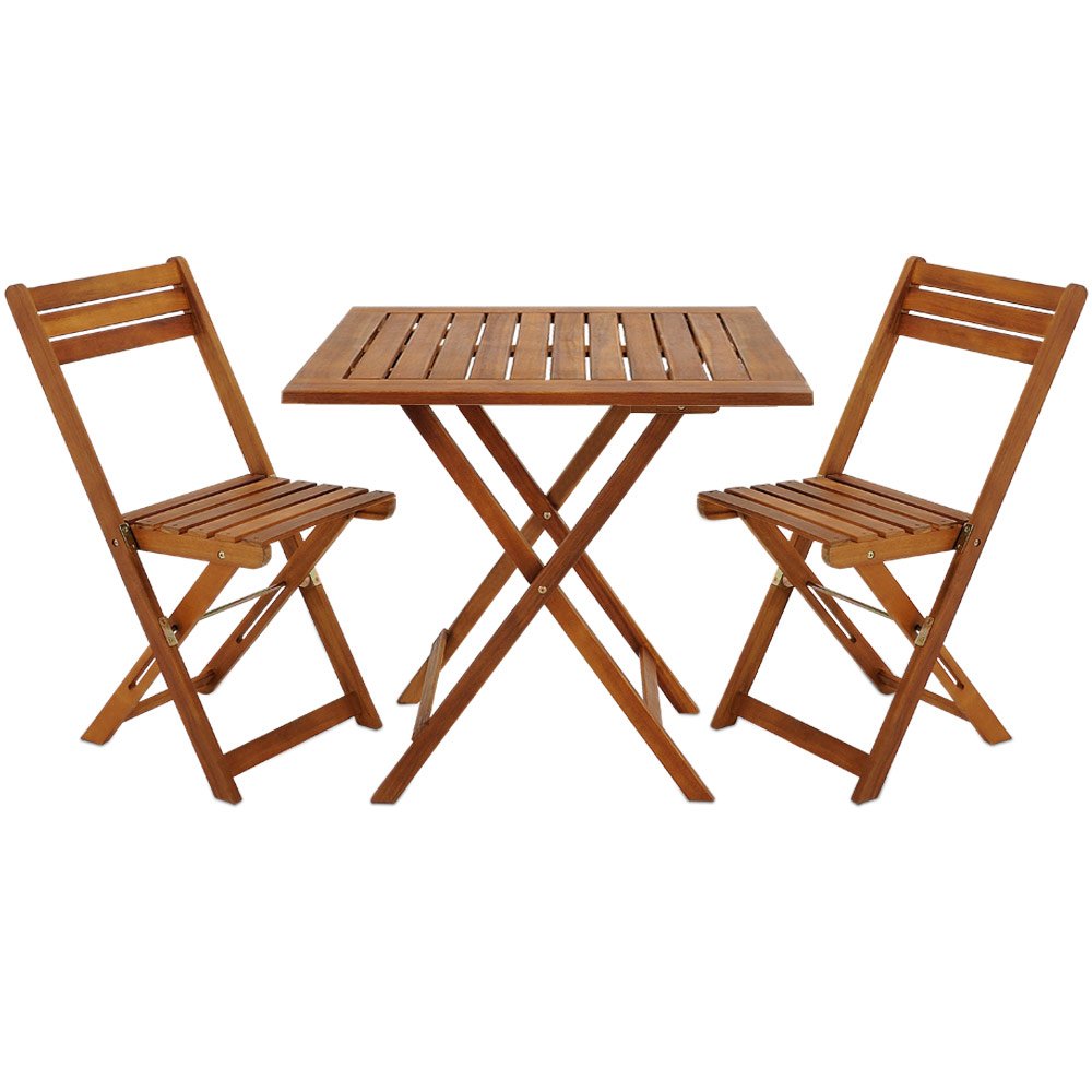 CASARIA® Set Muebles de Balcón 3 Pzs Mesa 2 Sillas Plegables Juego Completo Jardín Terraza Madera Acacia