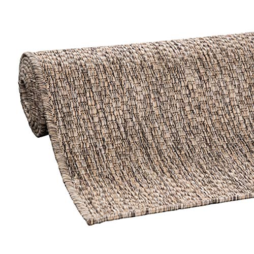 Paco Home Alfombra Exterior Interior Balcón Terraza Alfombra Cocina Monocolor Jaspeado, tamaño:80x250 cm, Color:Taupe