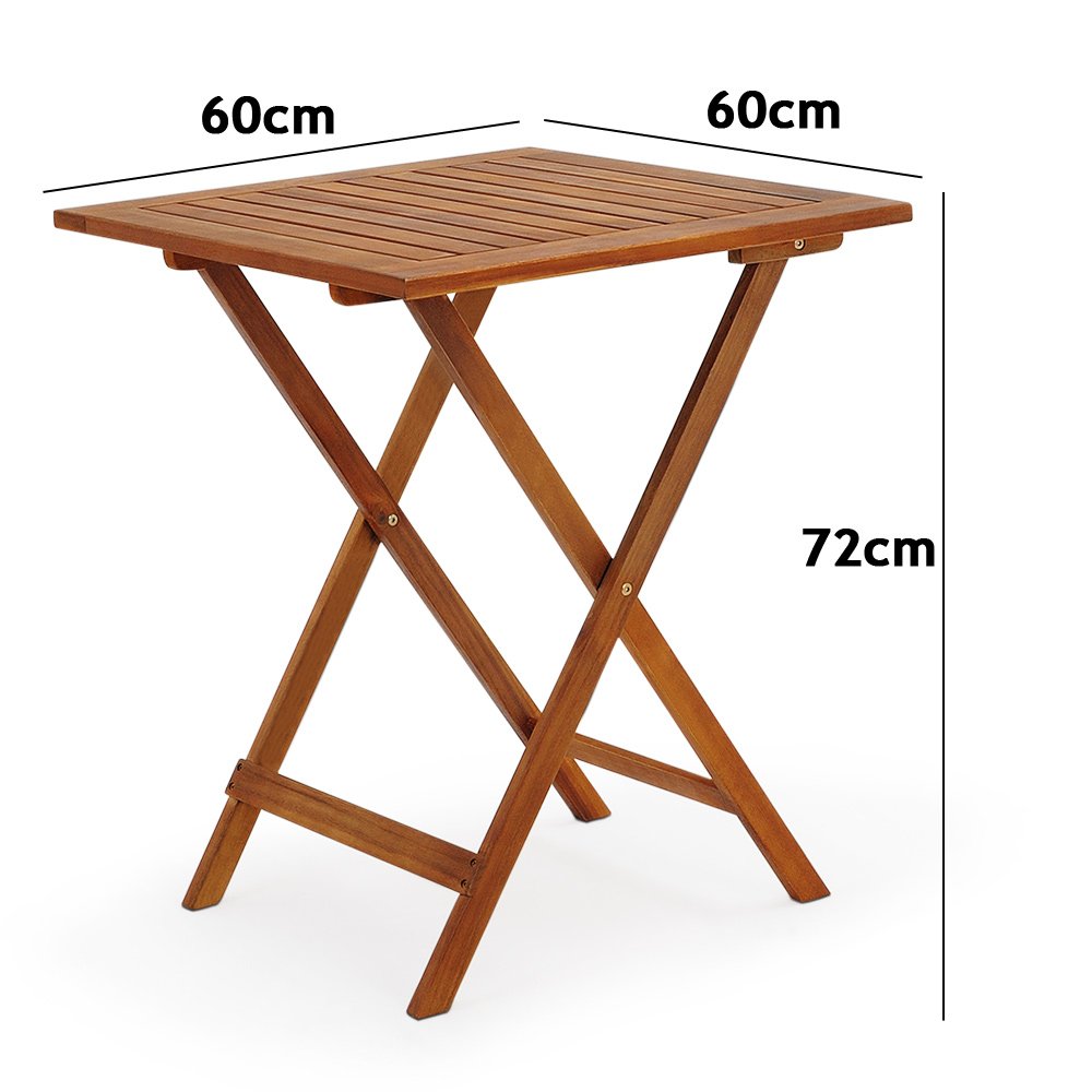 CASARIA® Set Muebles de Balcón 3 Pzs Mesa 2 Sillas Plegables Juego Completo Jardín Terraza Madera Acacia